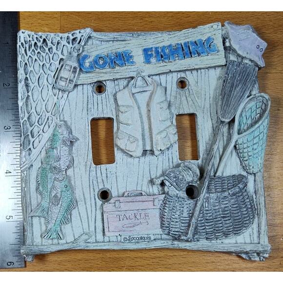 Novelty Gone Fishing Double Light Switch Cover Plate By Spoontiques - Picture 5 of 5